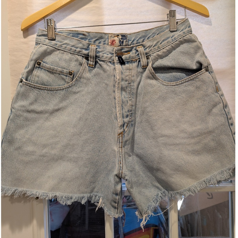 Pepe Denim Jean Shorts Frayed Hem High Waist Light Wash Vintage size 3 A1